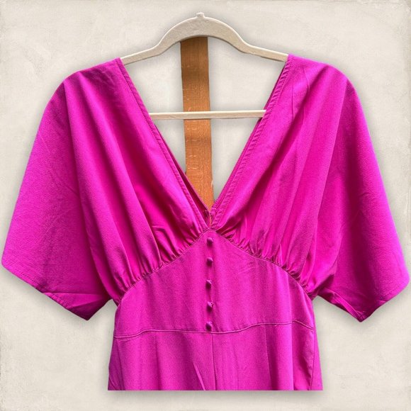 NWT ASOS Design Magenta Tea Jumpsuit With Kimono Sleeve And Button Detail Size 4 - Picture 5 of 12